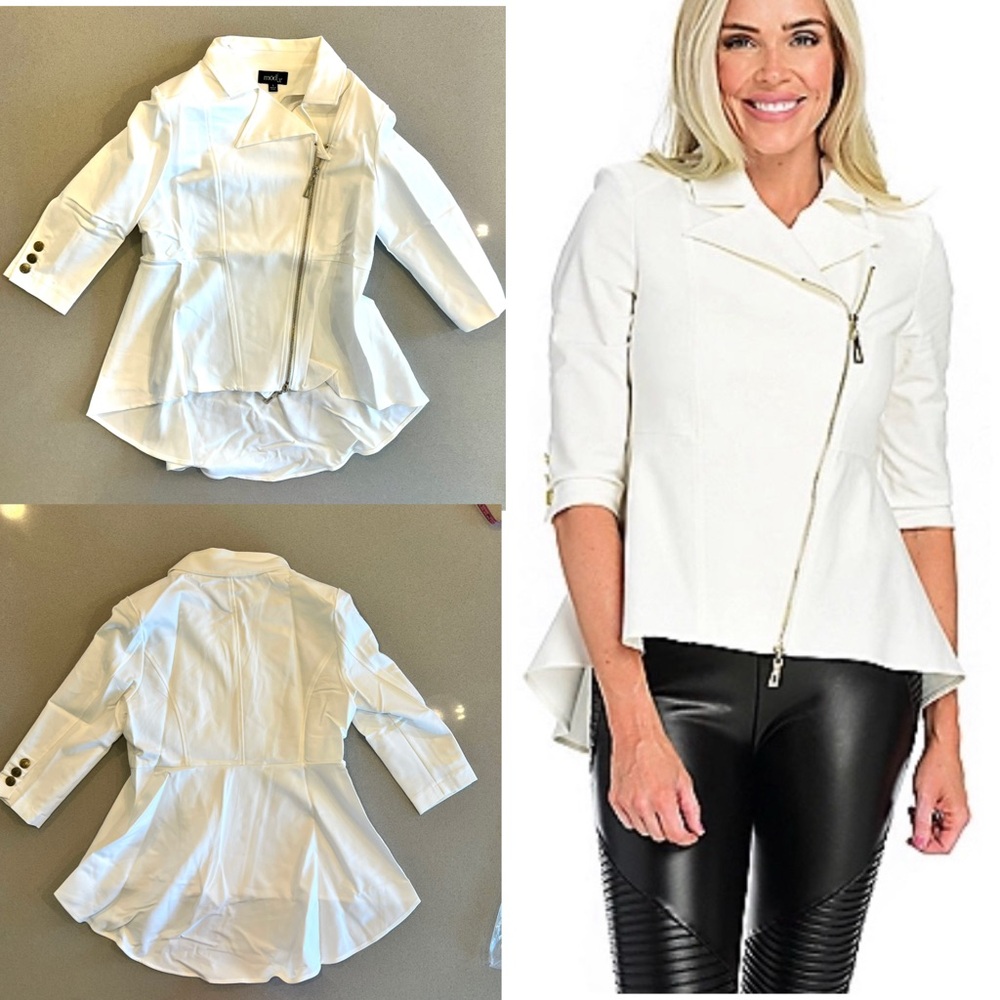 White Asymmetrical Peplum Moto Jacket Stretch Woven SZ Small New Out of Package
